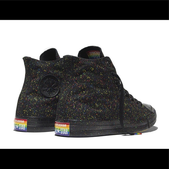 Limited Edition Unisex Pride Converse Hightop Black Paint Splatter Rainbow Soles - Picture 8 of 9